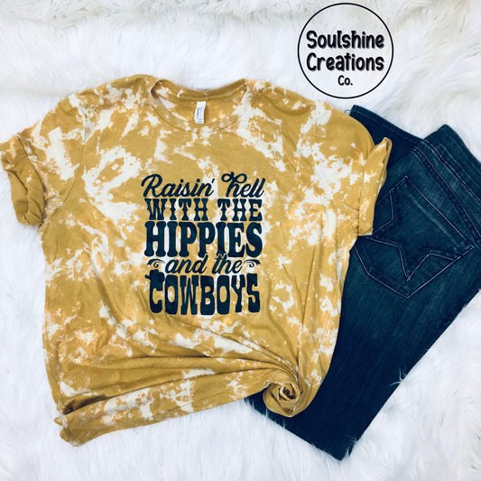 Raising Hell with the Hippies and Cowboys Acid Wash Bleached Shirt