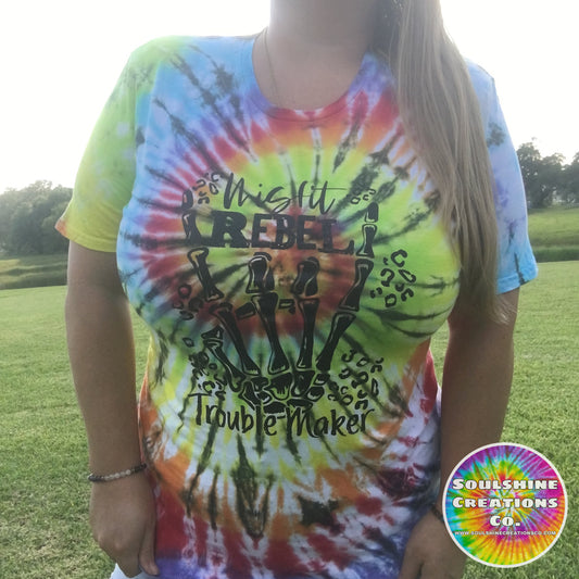 Misfit Rebel Troublemaker Rainbow Bright Spiral Tie Dye Shirt