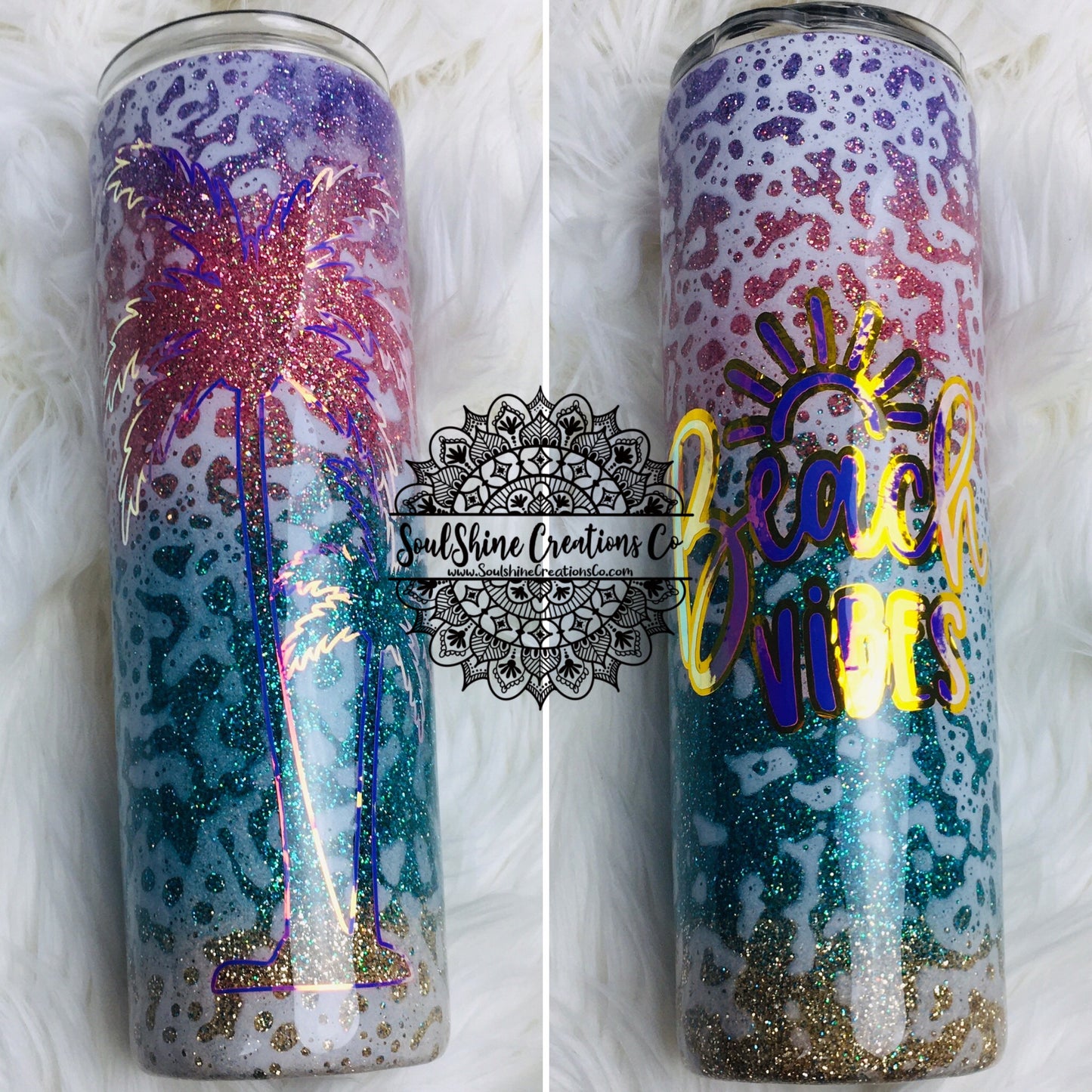 Beach Vibes Pastel Sunset Glitter Tumbler