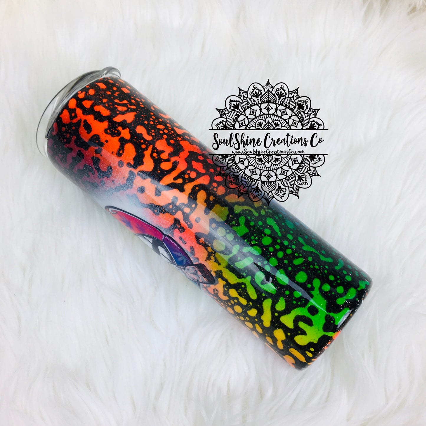 Neon Splatter Cannabis Lips Glitter Tumbler