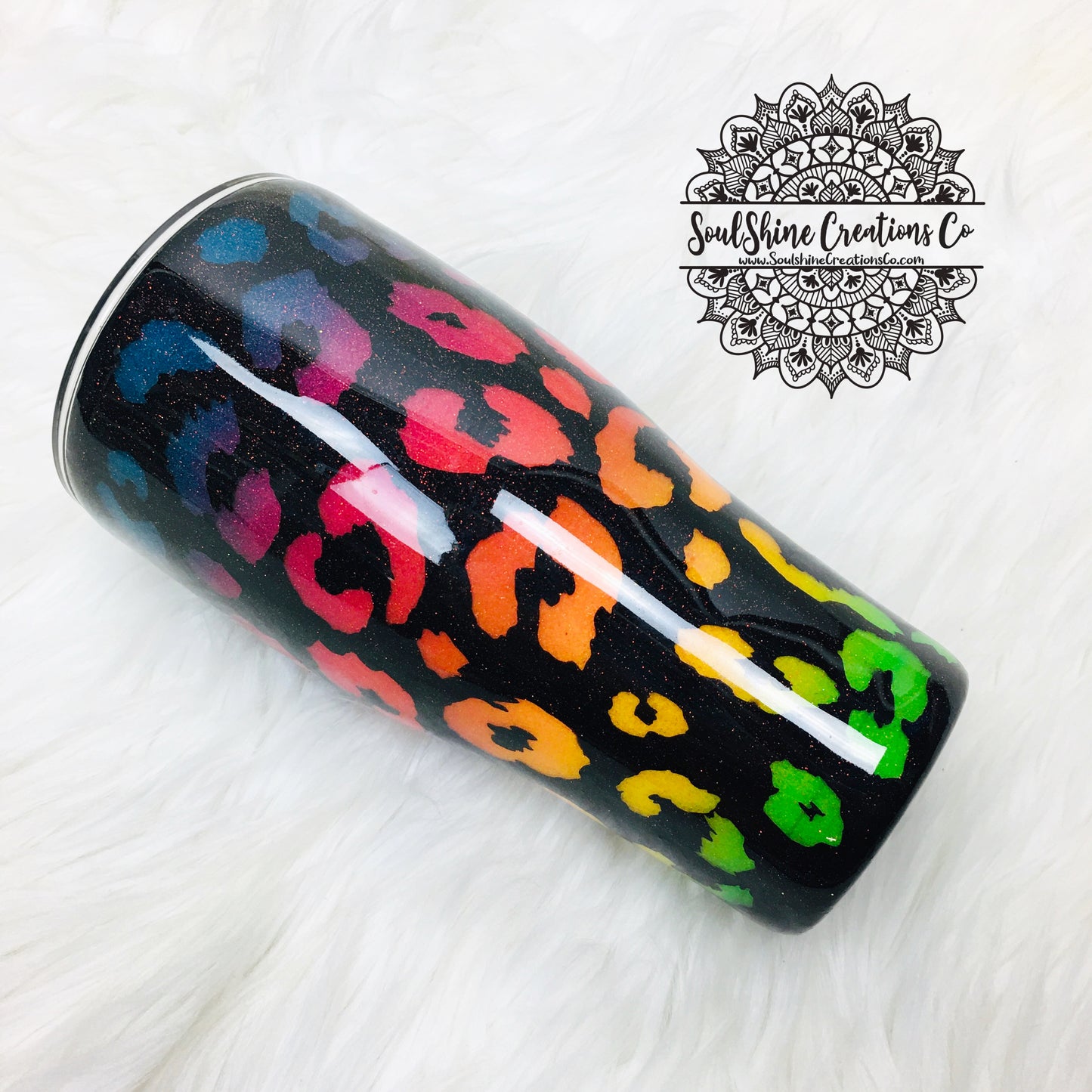 Neon Rainbow Peekaboo Leopard Print Glitter Tumbler