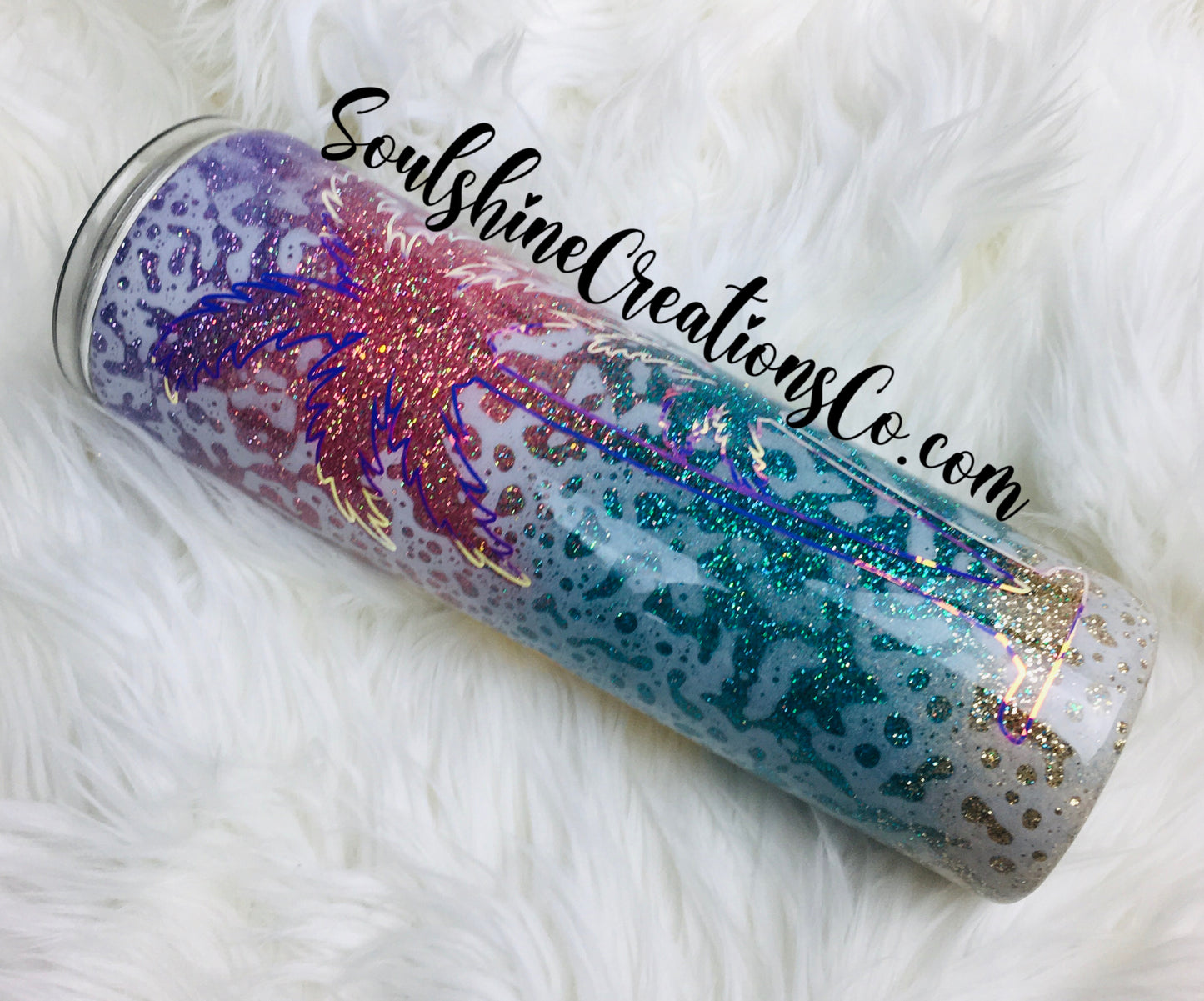 Beach Vibes Pastel Sunset Glitter Tumbler