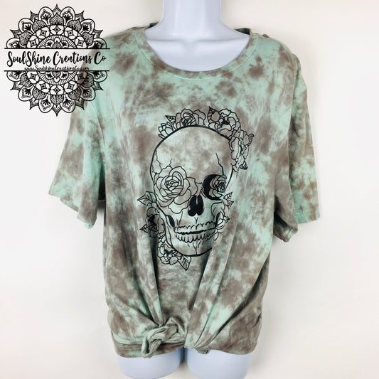 Floral Skull Mint Chocolate Hand Tie Dye Shirt