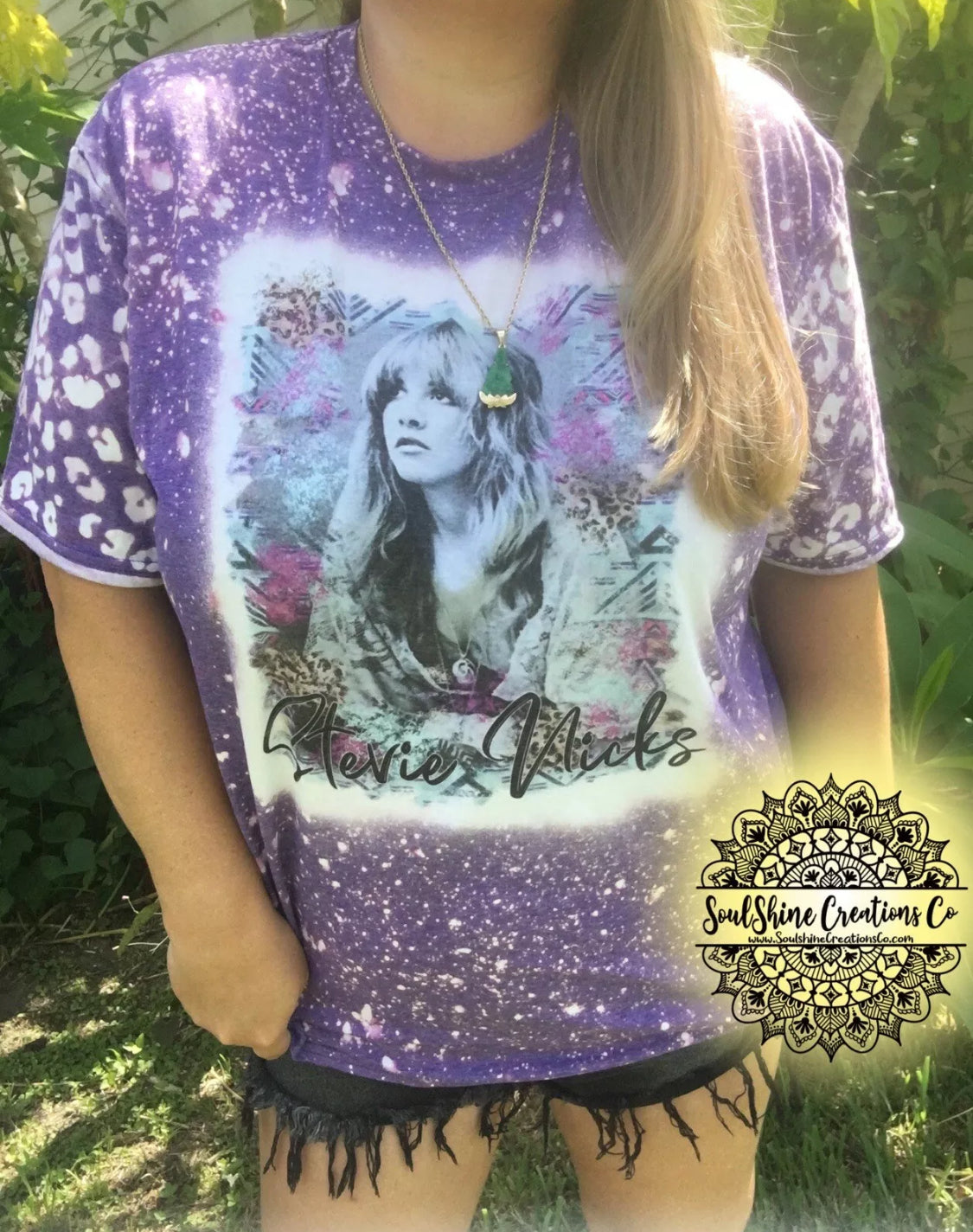Stevie Nicks Leopard Print Sleeves Bleached Shirt