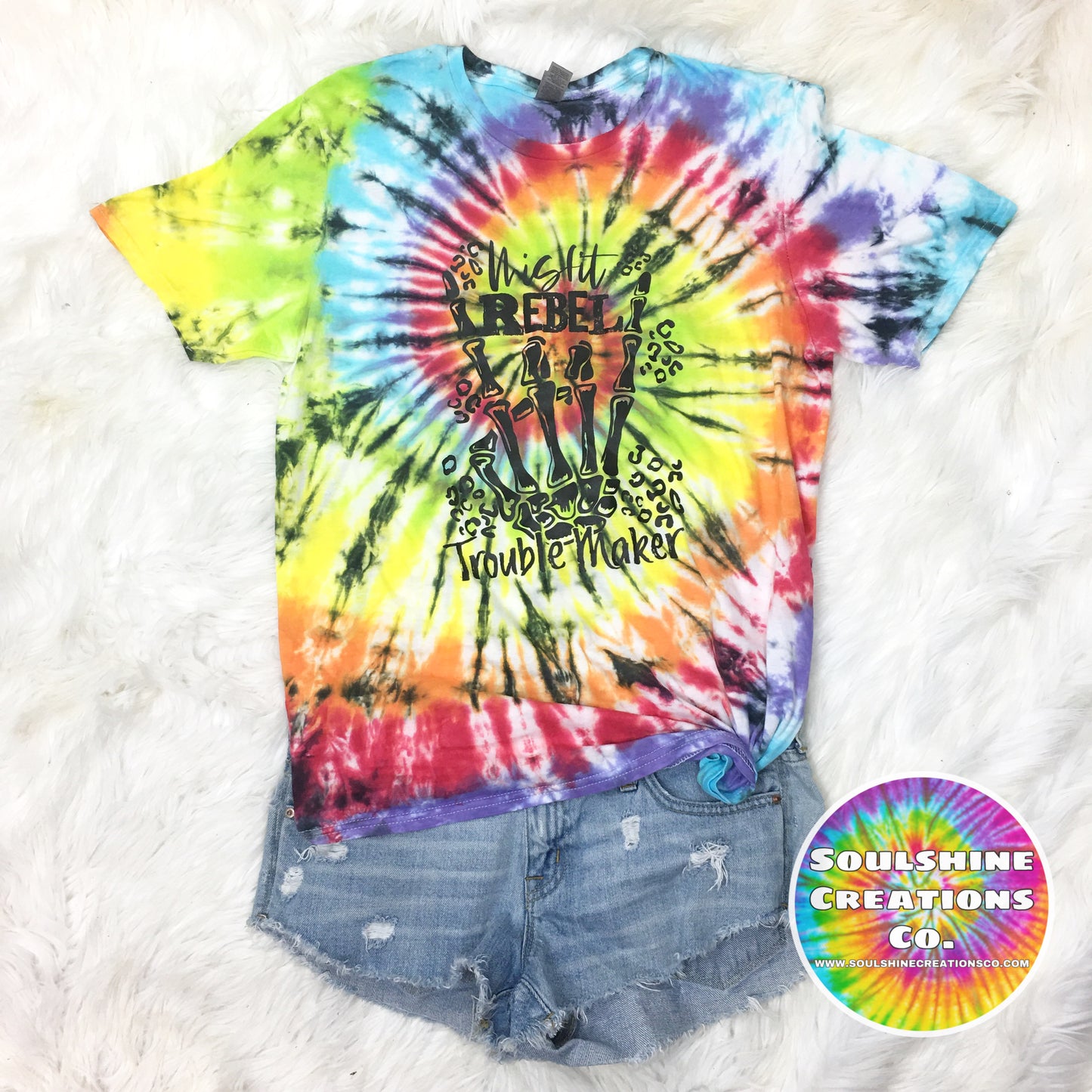 Misfit Rebel Troublemaker Rainbow Bright Spiral Tie Dye Shirt