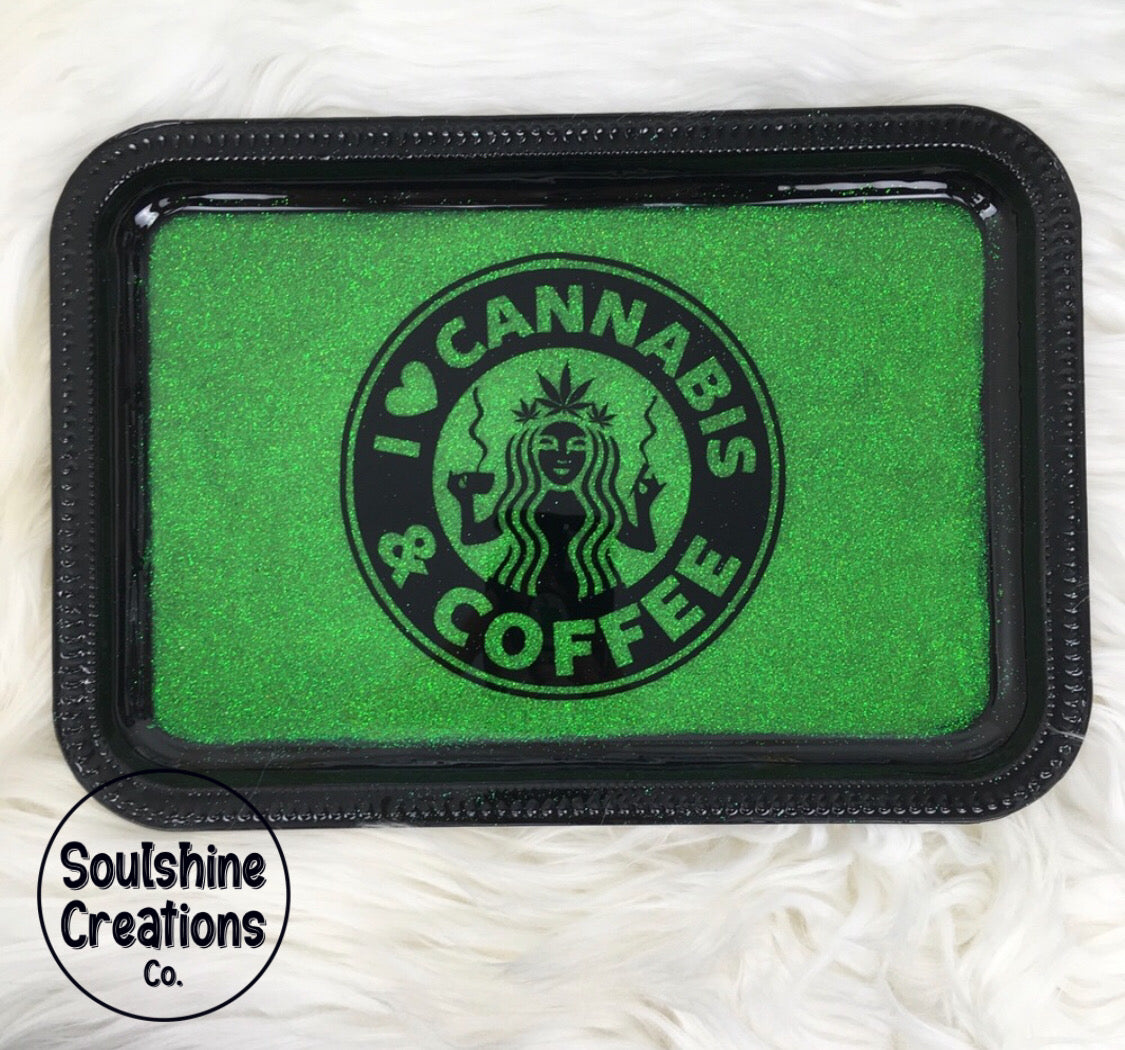 Cannabis & Coffee Glitter Rolling Tray