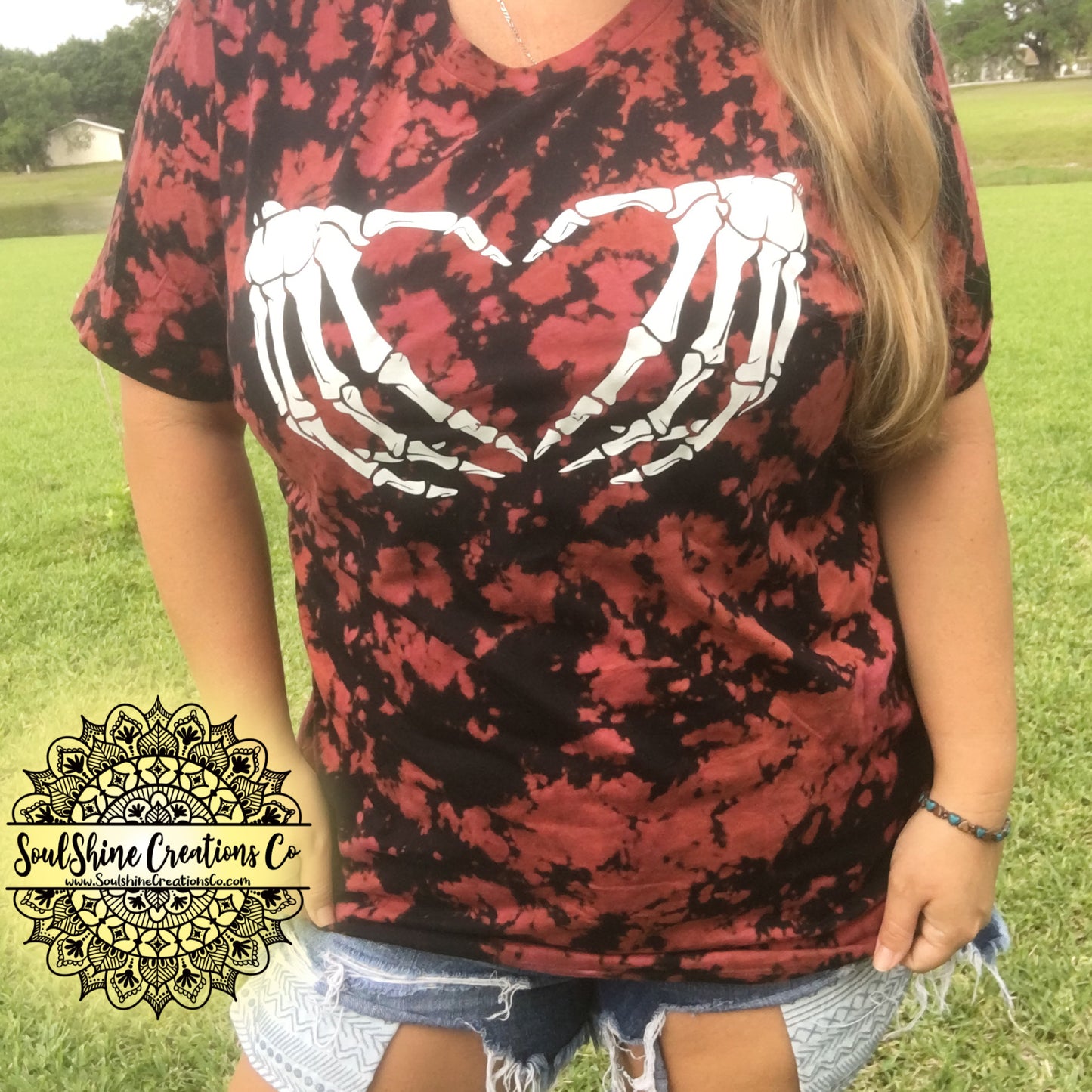 Skellie Heart Bleached Hand Dyed Shirt