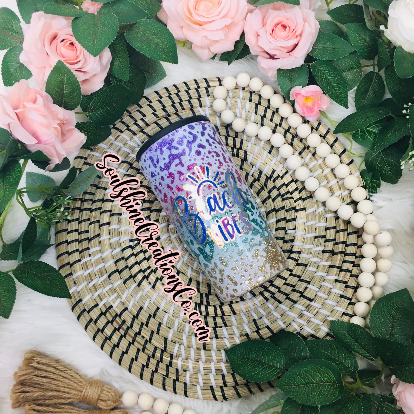 Beach Vibes Pastel Sunset Glitter Tumbler