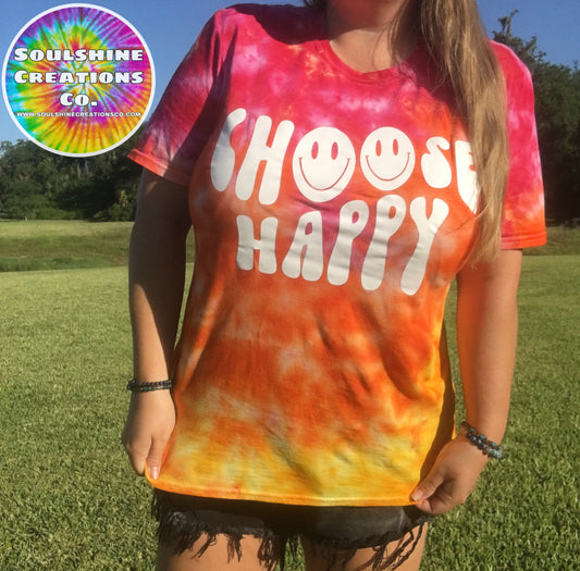 Choose Happy Sunset Ice Dyed Tie Dye Shirt