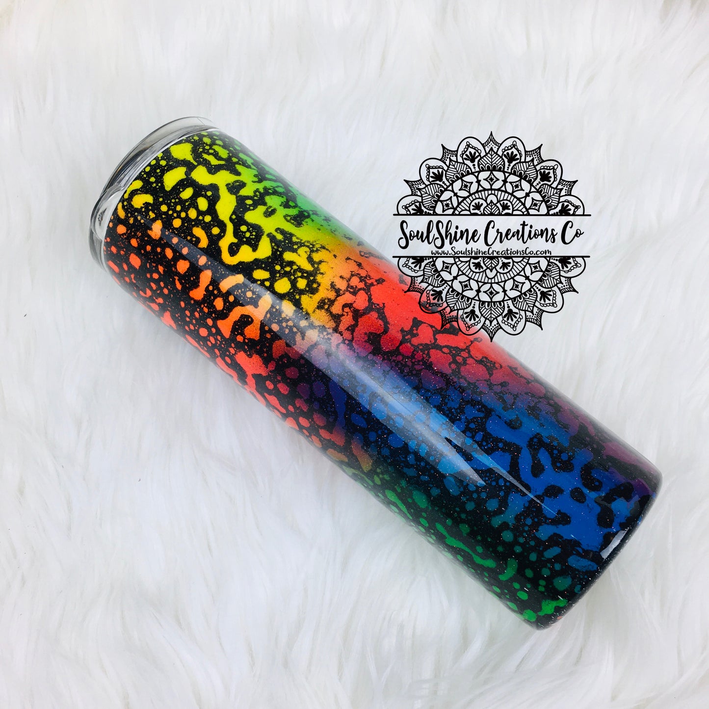 Neon Splatter Cannabis Lips Glitter Tumbler