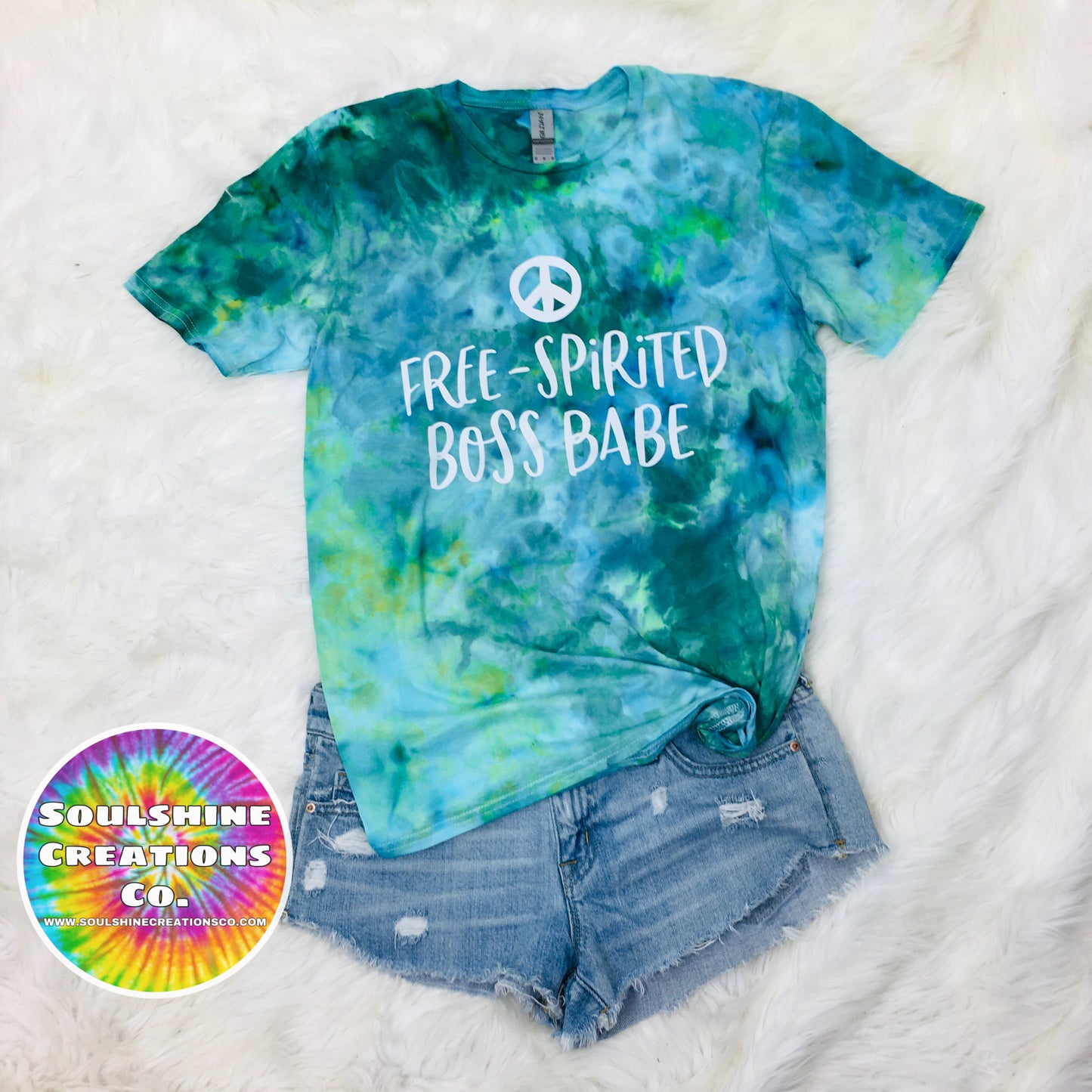 Free Spirited Boss Babe Ocean Tides Ice Dye Shirt