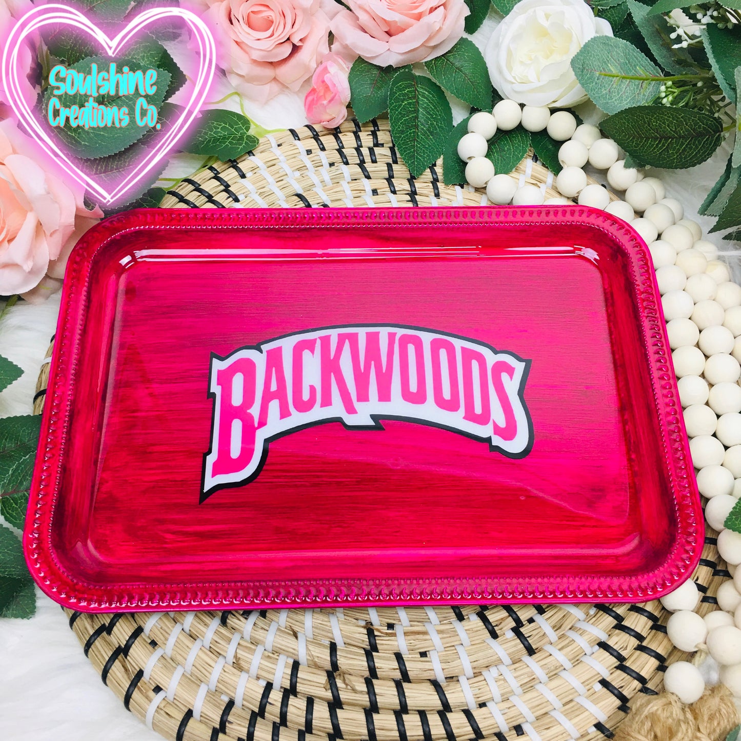 Pink Woodgrain Backwoods Rolling Tray