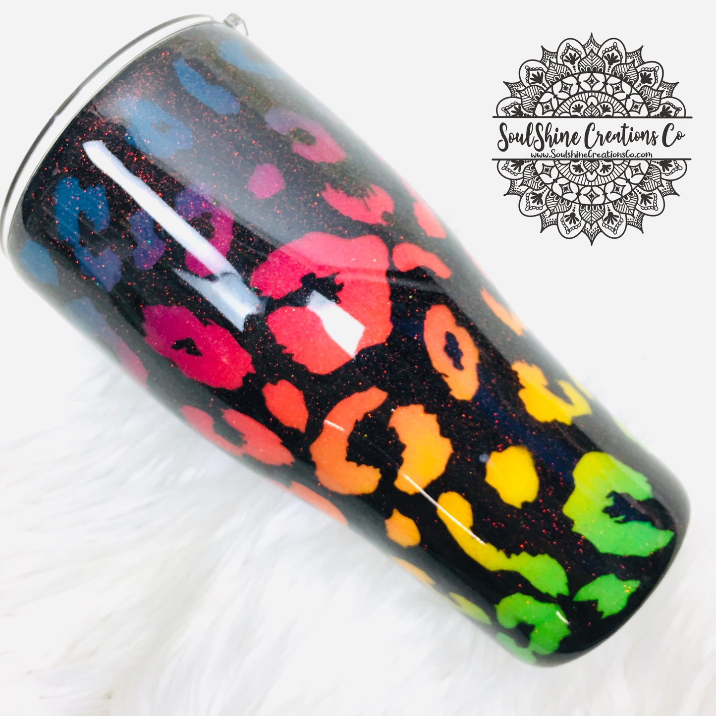 Neon Rainbow Peekaboo Leopard Print Glitter Tumbler