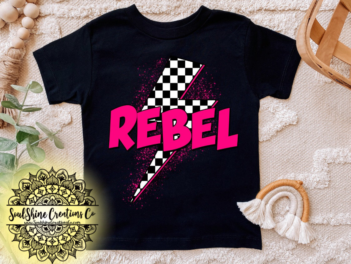 Checkered Pink Rebel Bolt Kids Shirt