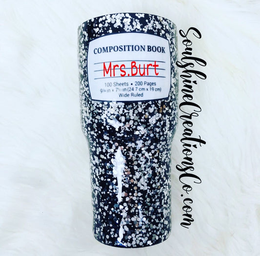 Composition Book Glitter Tumbler