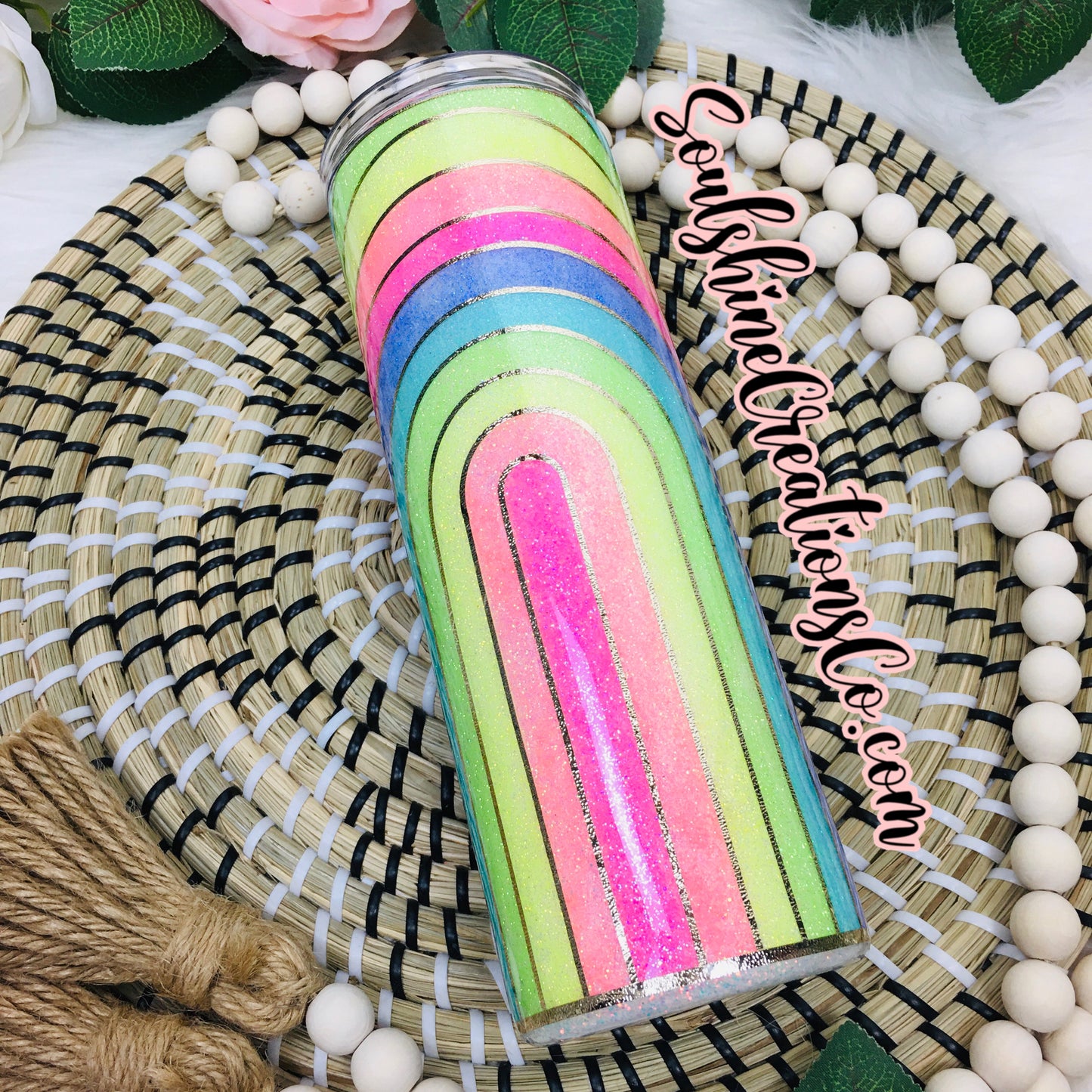 Neon Rainbow Glitter Tumbler