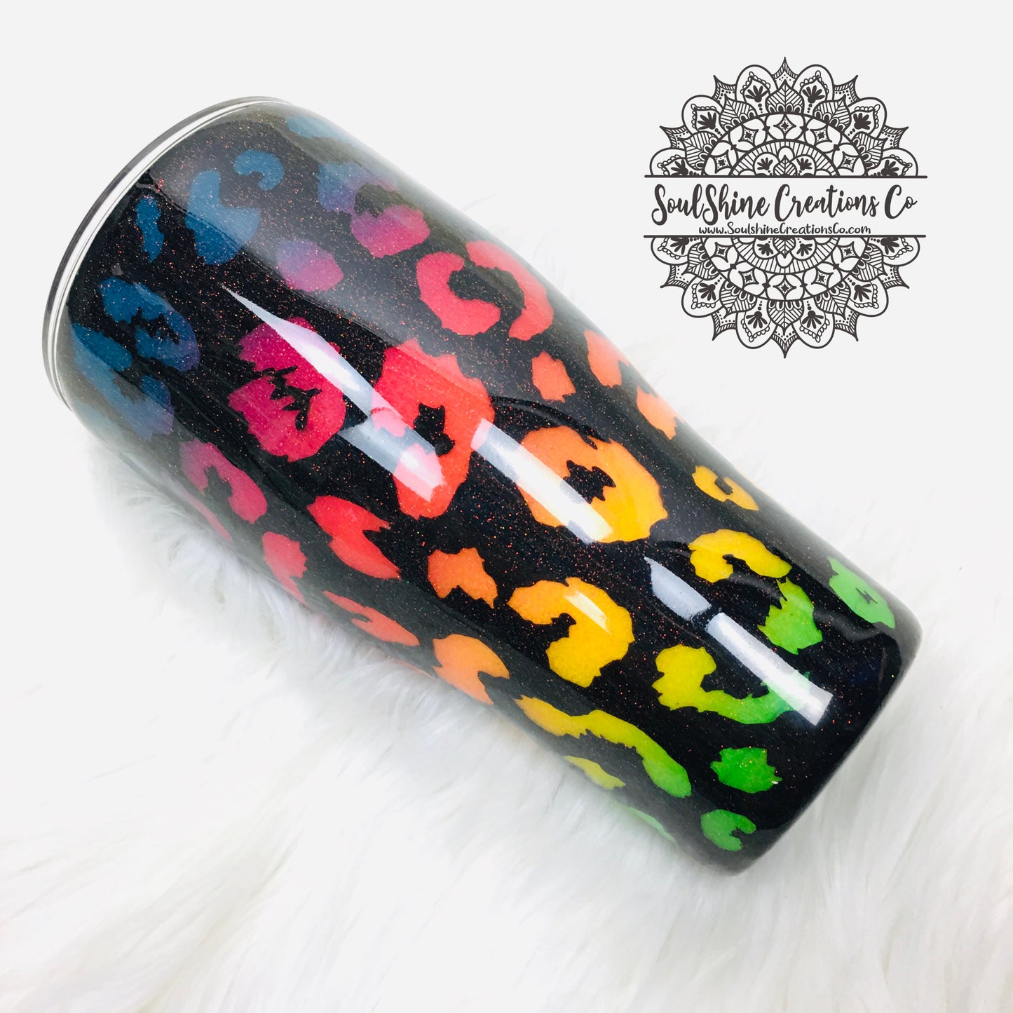 Neon Rainbow Peekaboo Leopard Print Glitter Tumbler