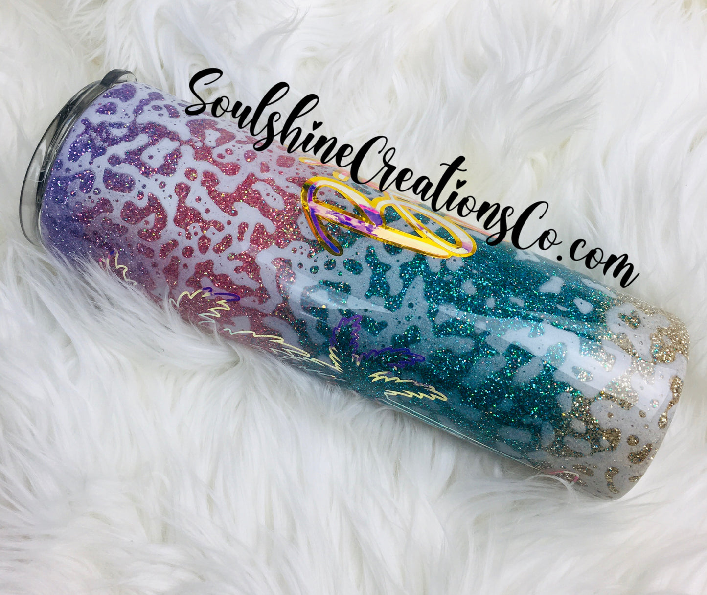 Beach Vibes Pastel Sunset Glitter Tumbler