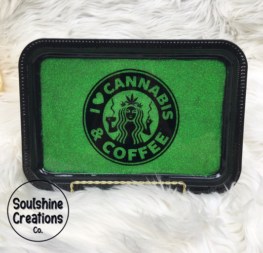 Cannabis & Coffee Glitter Rolling Tray