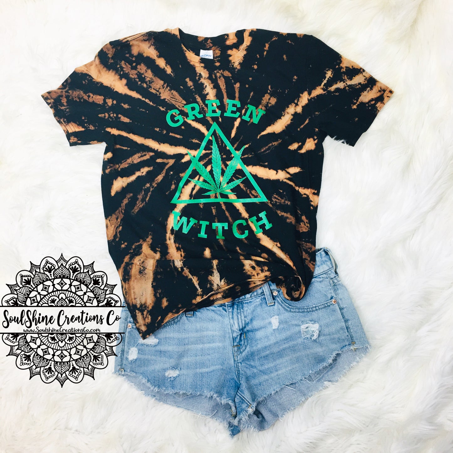 Green Witch Spiral Bleached Shirt