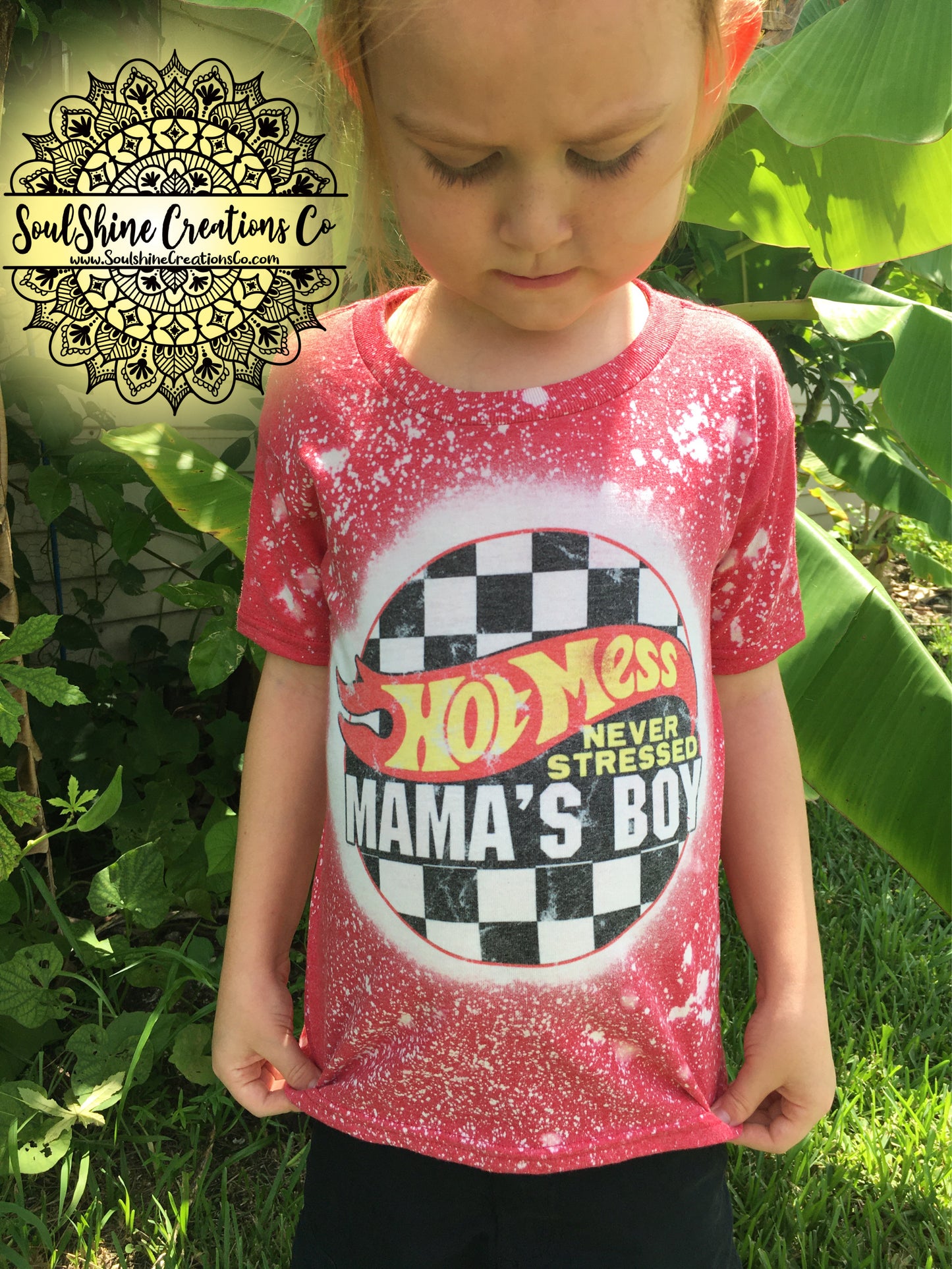 Hot Mess Mama’s Boy Bleached Kids Shirt