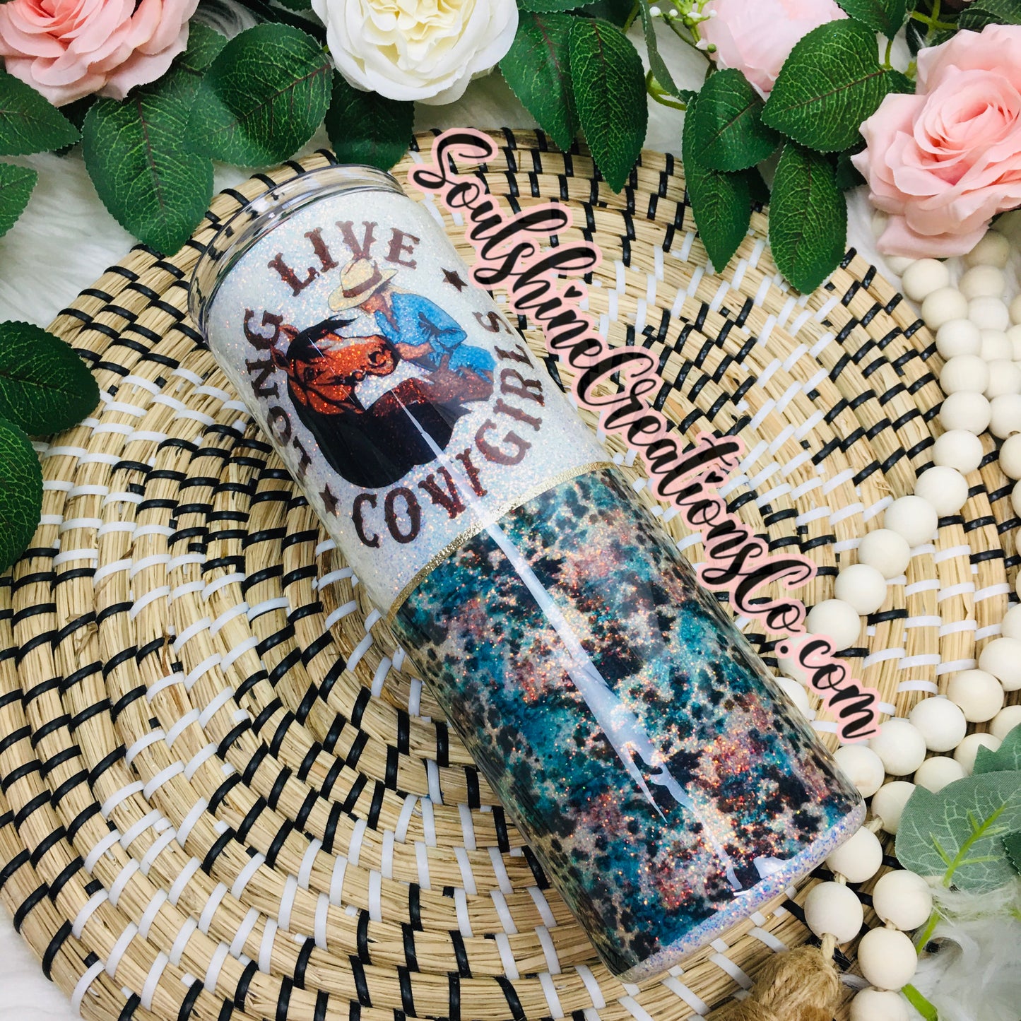 Boho Western Long Live Cowgirls Glitter Tumbler