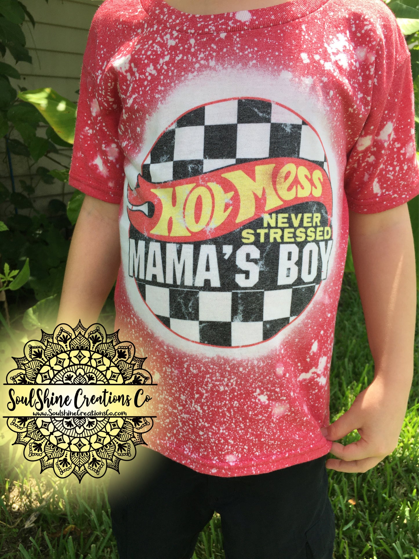 Hot Mess Mama’s Boy Bleached Kids Shirt