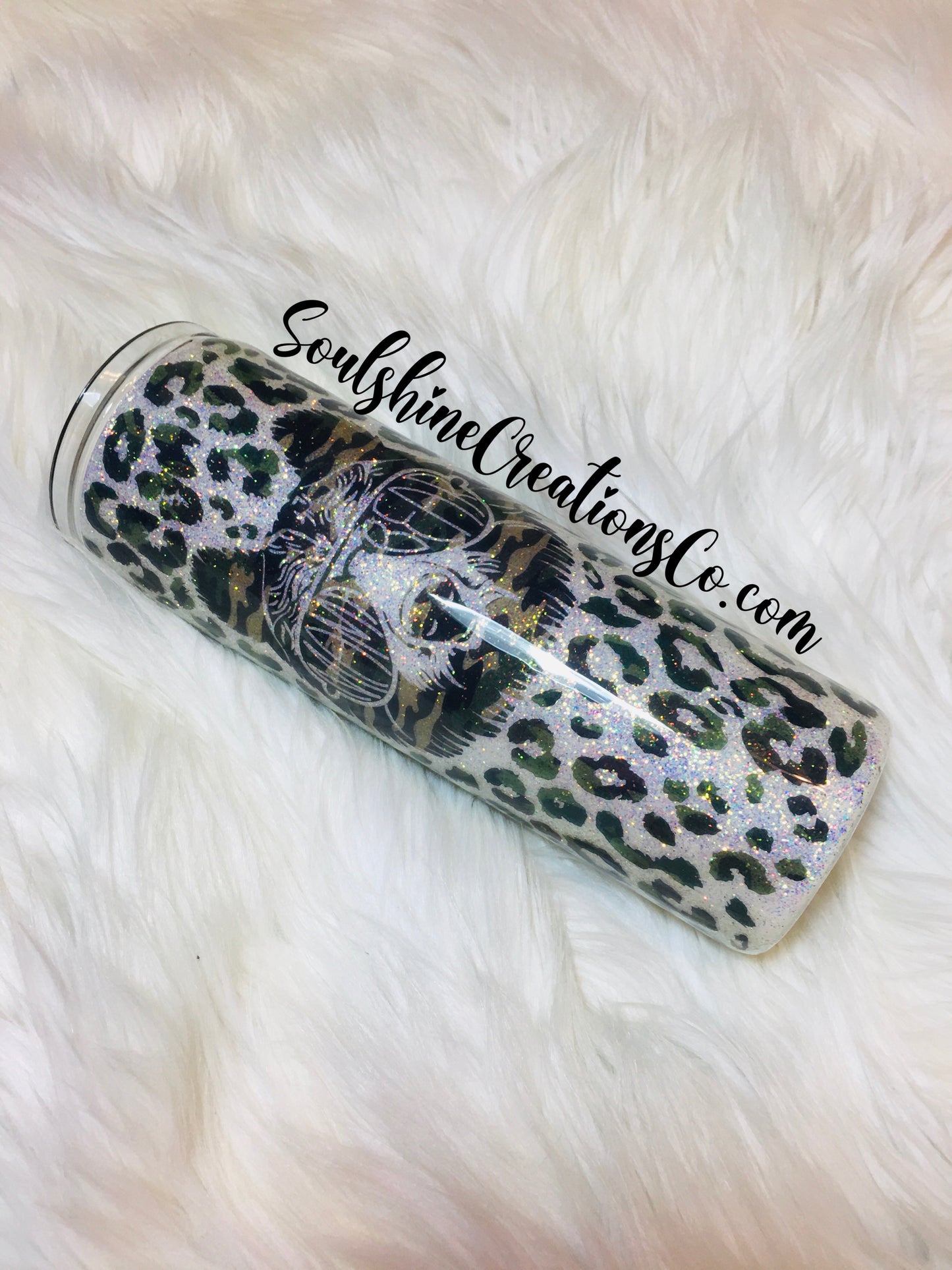 Mama Bear Camo Camouflage Leopard Glitter Tumbler