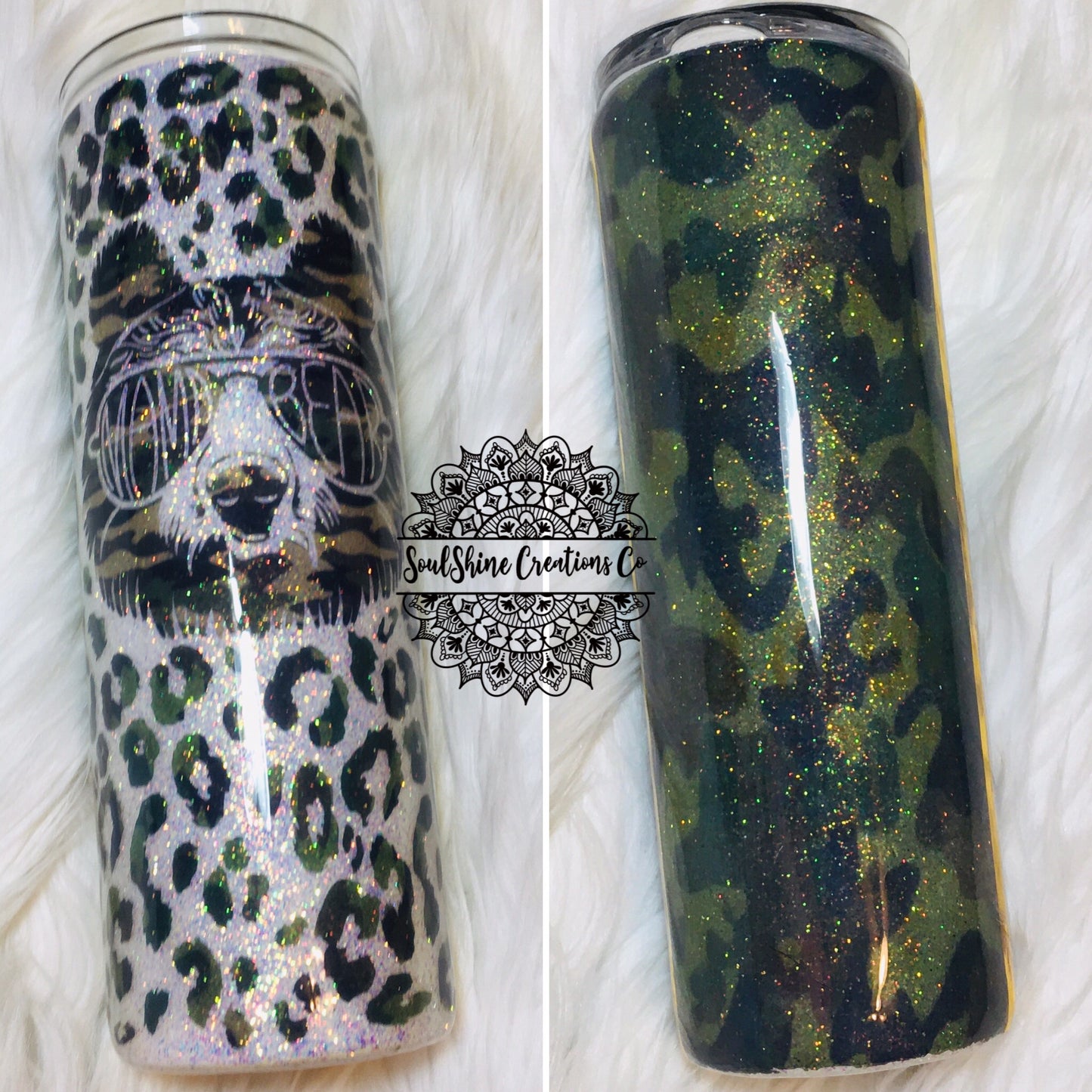 Mama Bear Camo Camouflage Leopard Glitter Tumbler