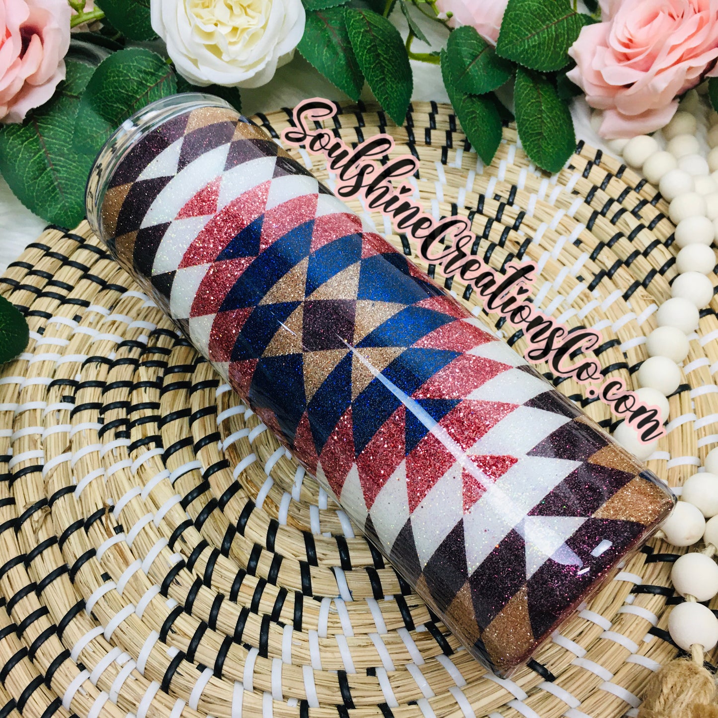 Rose Gold Geometric Pendleton Glitter Tumbler