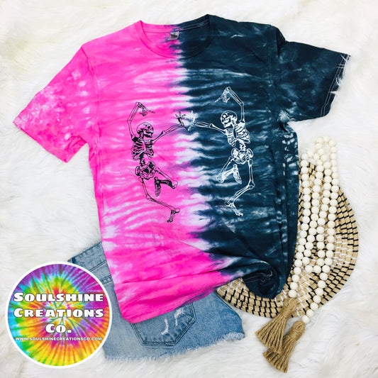 Dancing Skellies Split Tie Dye Shirt