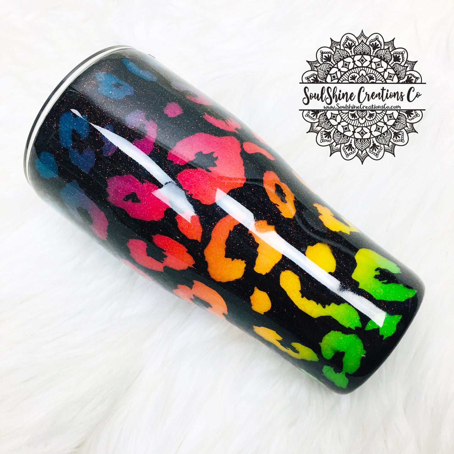 Neon Rainbow Peekaboo Leopard Print Glitter Tumbler