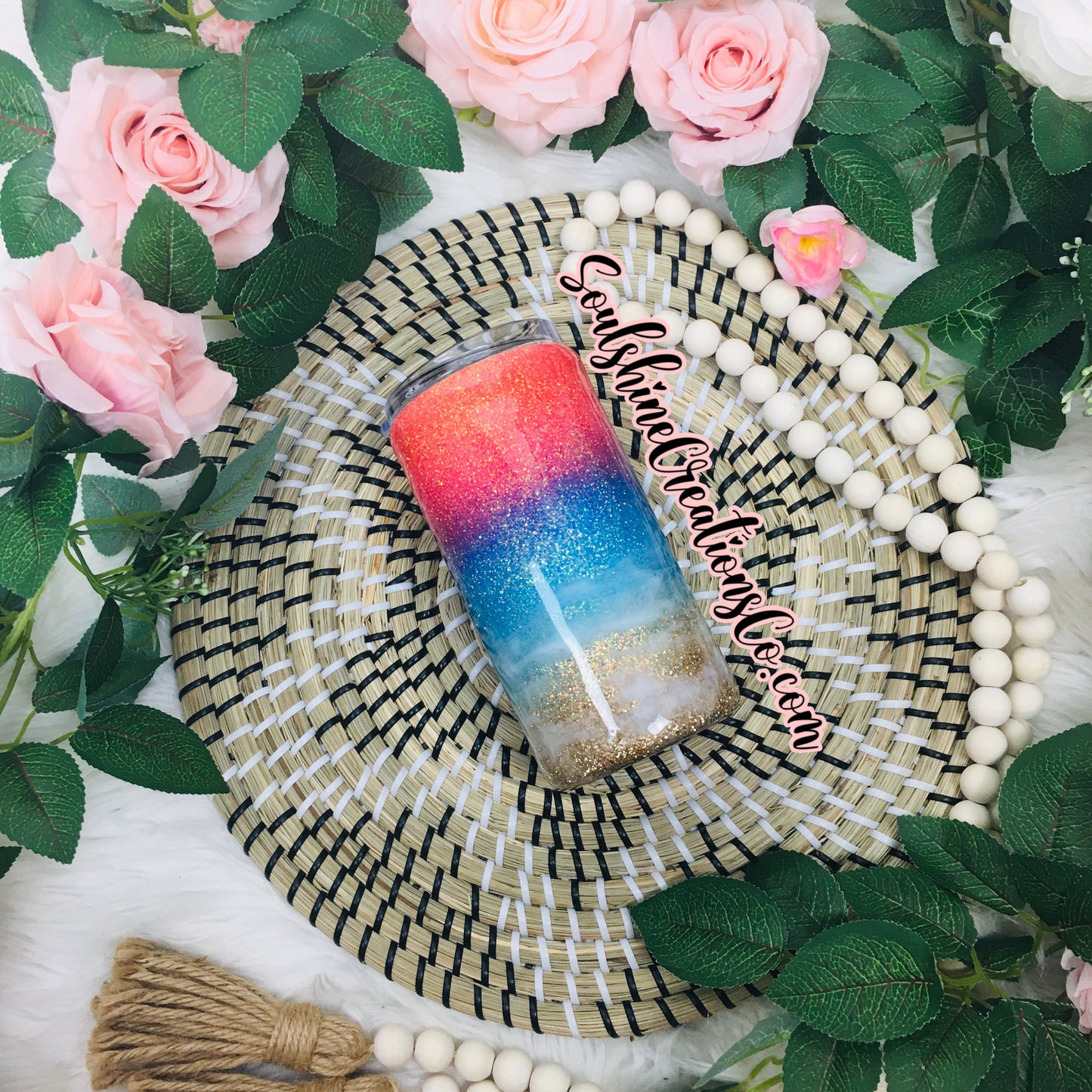 Beach Vibes Pastel Sunset Glitter Tumbler