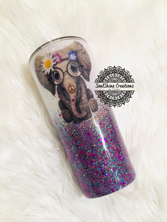 Hippie Elephant Glitter Tumbler Cup