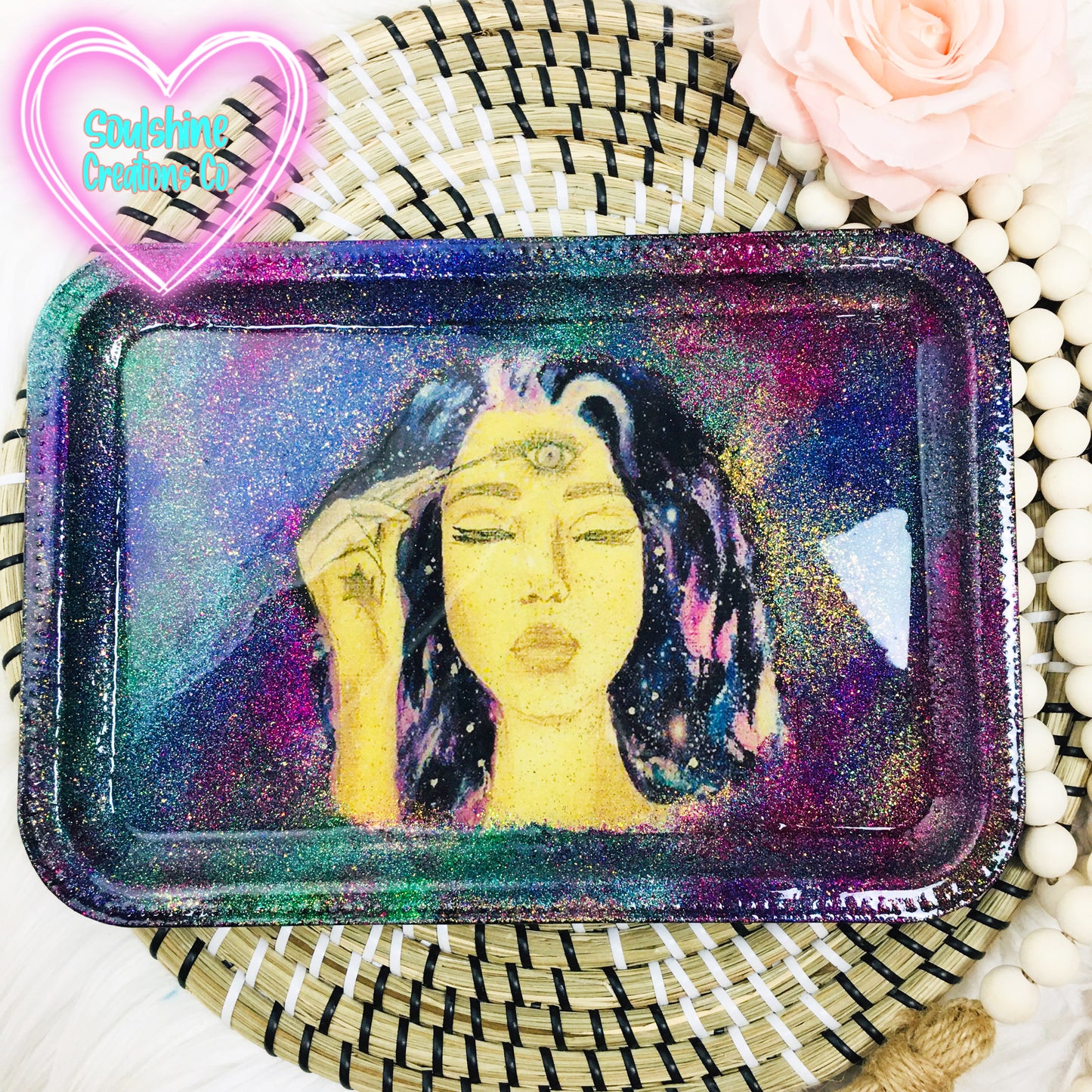 Third Eye Galaxy Girl Glitter Rolling Tray