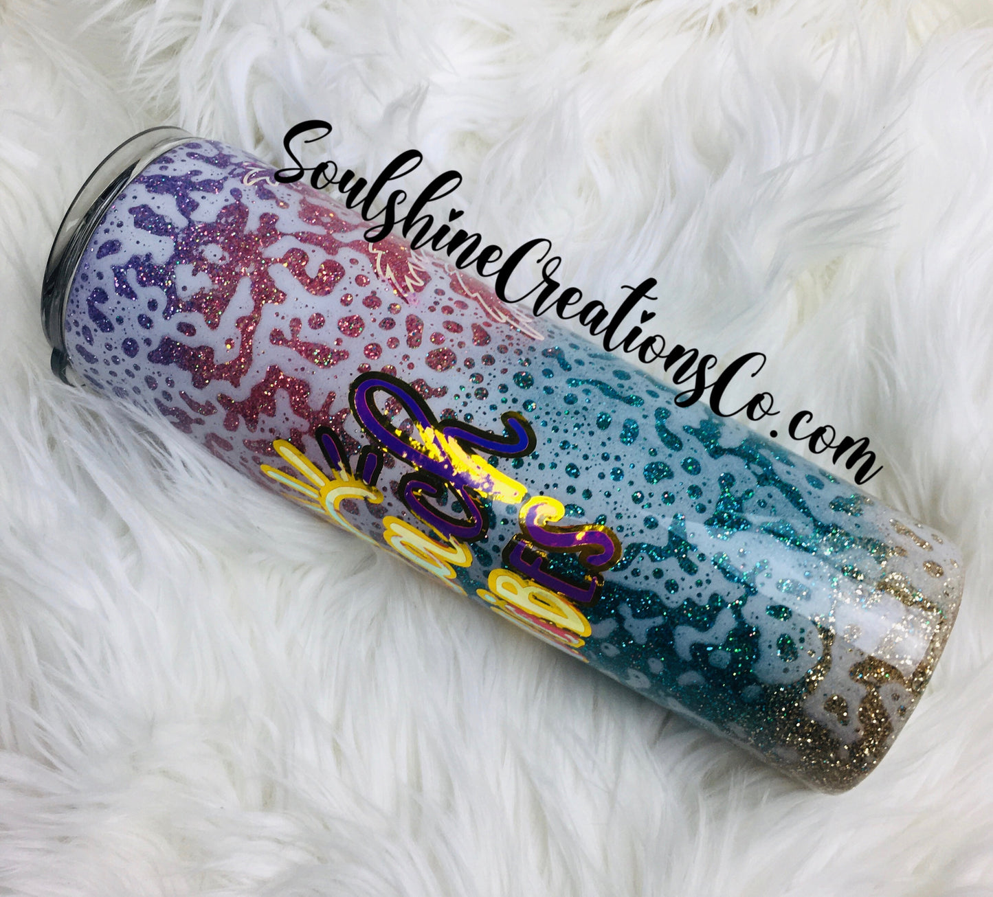 Beach Vibes Pastel Sunset Glitter Tumbler