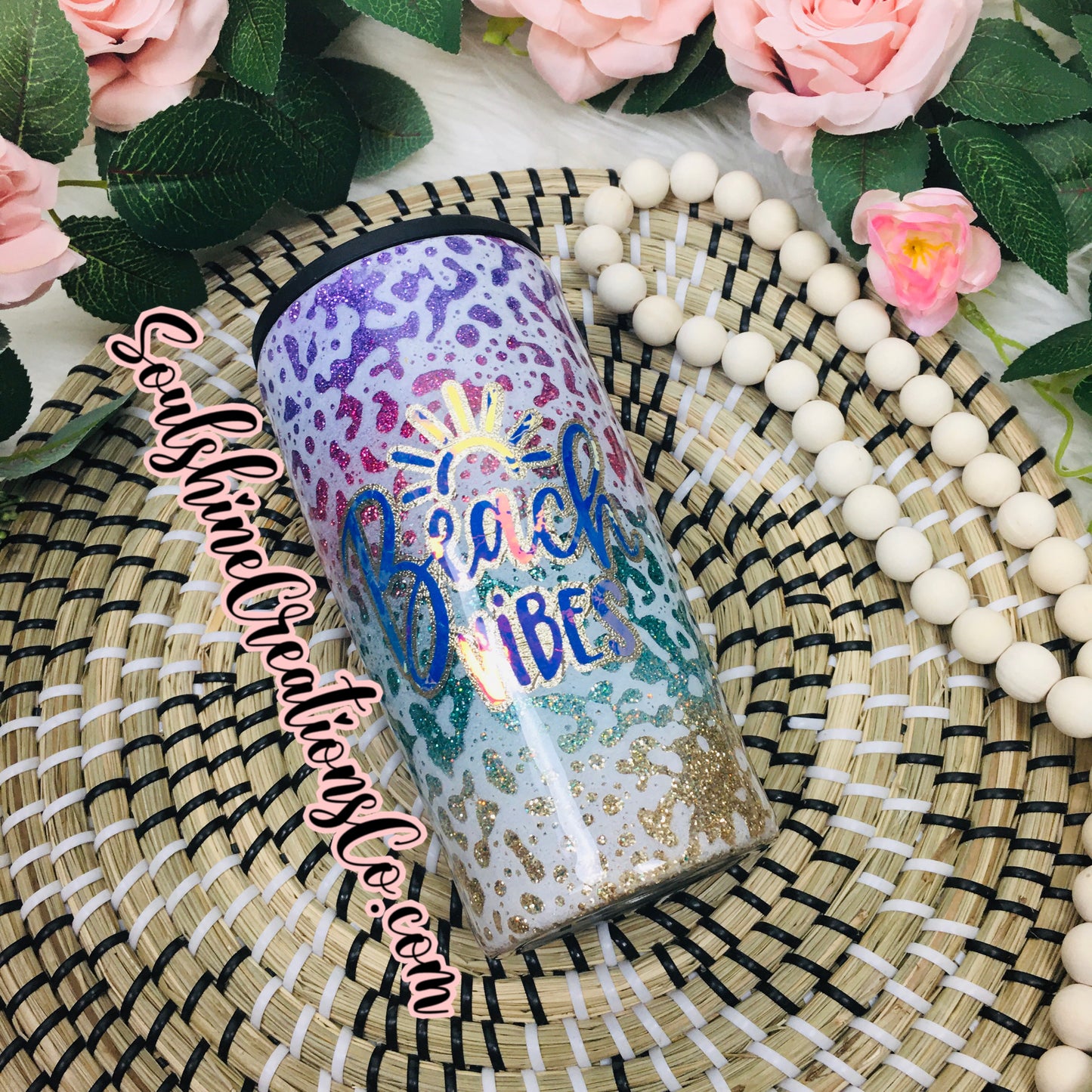 Beach Vibes Pastel Sunset Glitter Tumbler