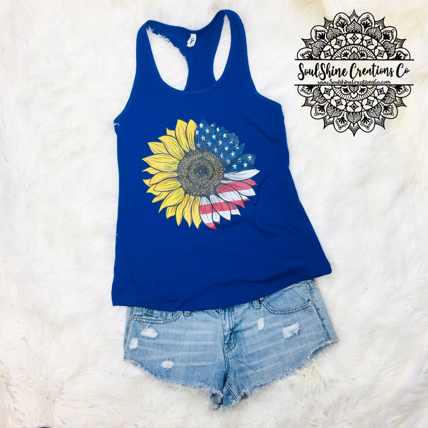 Sunflower American Flag Racerback Tank Top