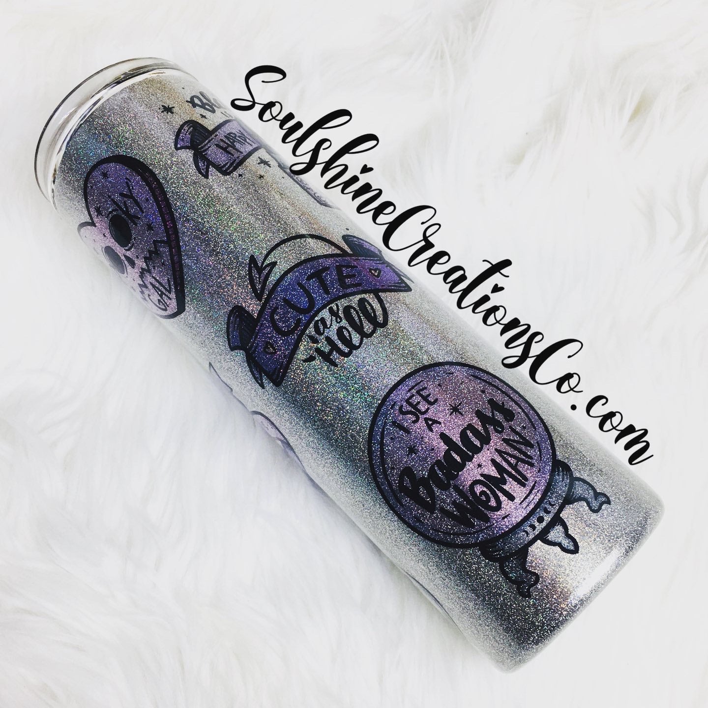 Spooky Gal Pastel Goth Holographic Glitter Tumbler