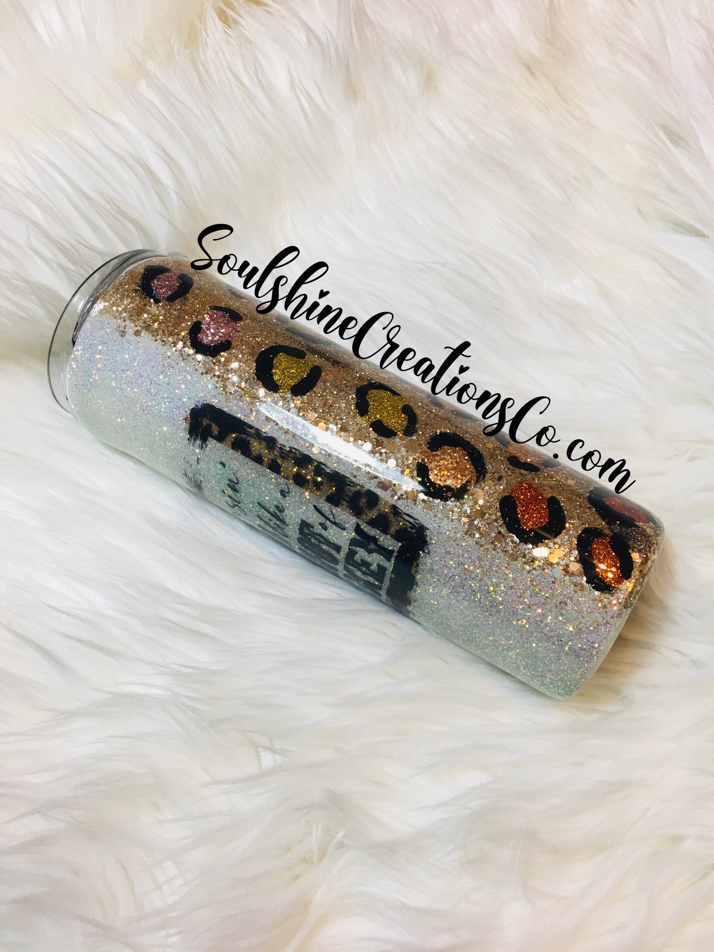 Chasing you like a shot of Whiskey Leopard Print Glitter Tumbler Cup