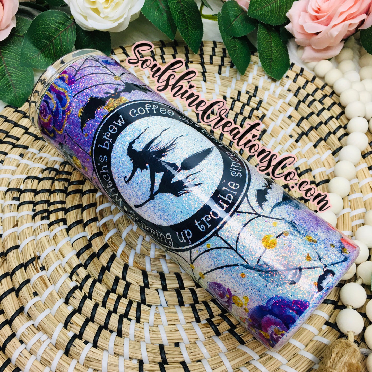 Witch's Brew Floral Halloween Glitter Tumbler